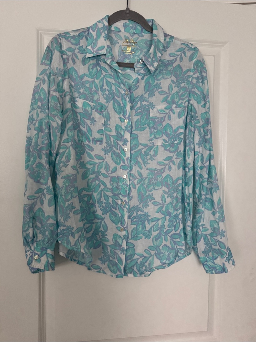 Lilly Pulitzer Aqua Floral Button-Down Shirt